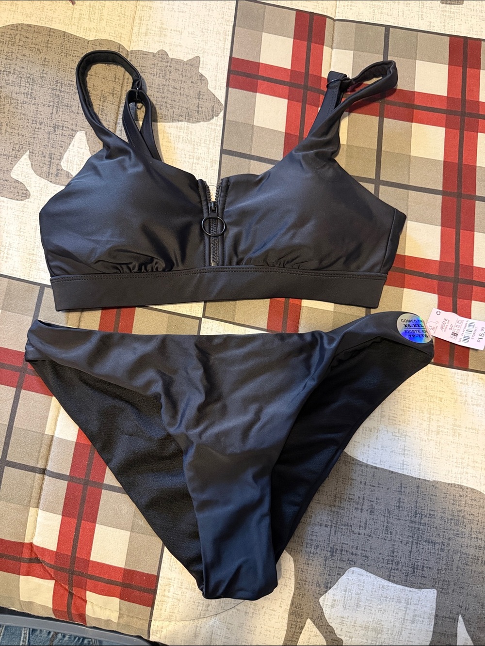 Ardene Black Zip-Front Bikini Set